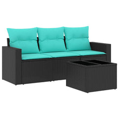 4 Piece Patio Sofa Set with Cushions Black Poly Rattan