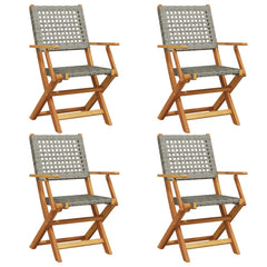 Garden Chair Set of 4 Grey Solid Acacia wood Standard Foldable
