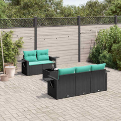 6 Piece Garden Sofa Set with Cushions Black Poly Rattan