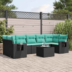 8 Piece Garden Sofa Set with Cushions Black Poly Rattan