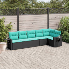 Patio Sofa Set Black, Blue PE Rattan, Powder-Coated Steel Large