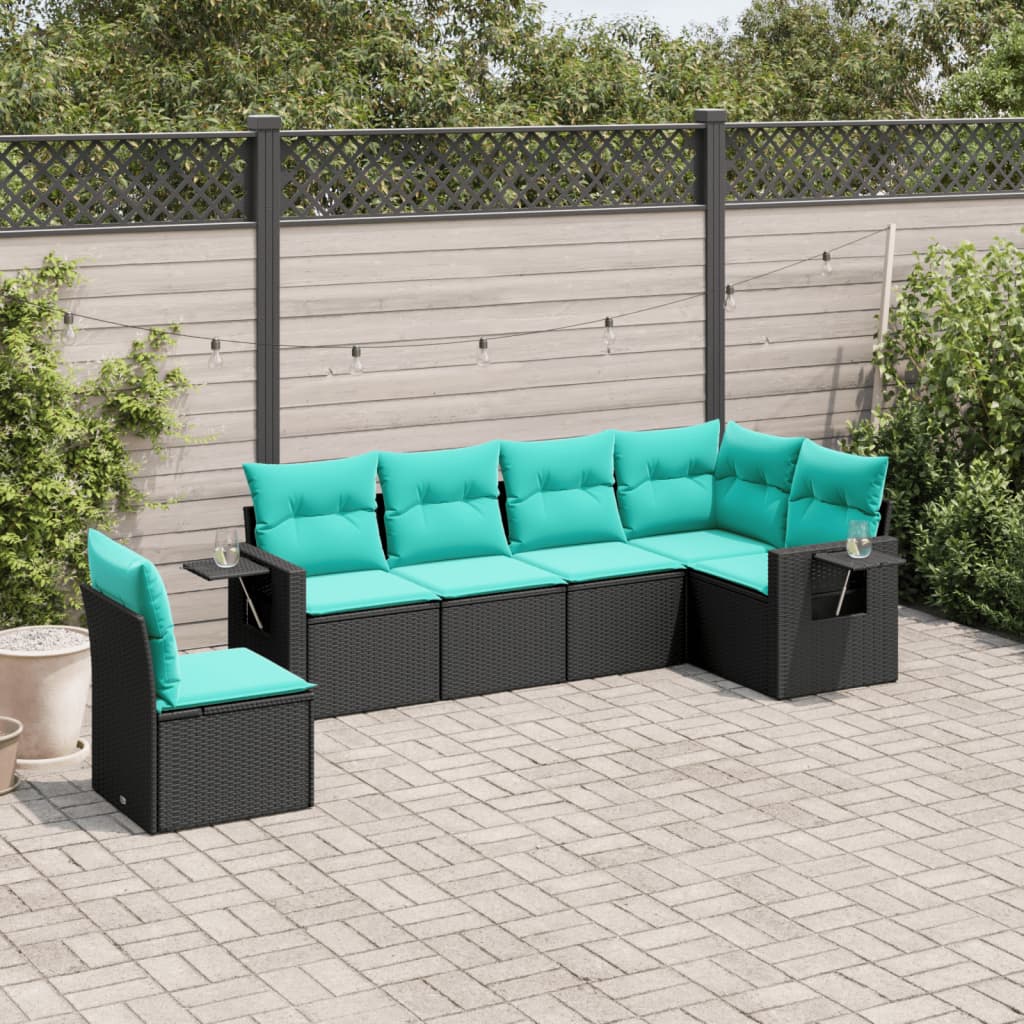 Patio Sofa Set Black PE rattan, powder-coated steel, polyester fabric