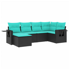 Patio Sofa Set Black Rattan, Blue Cushions