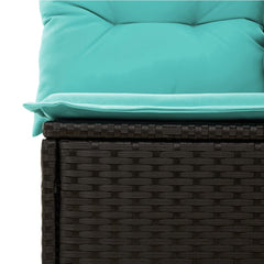 Patio Sofa Set Black Rattan, Blue Cushions