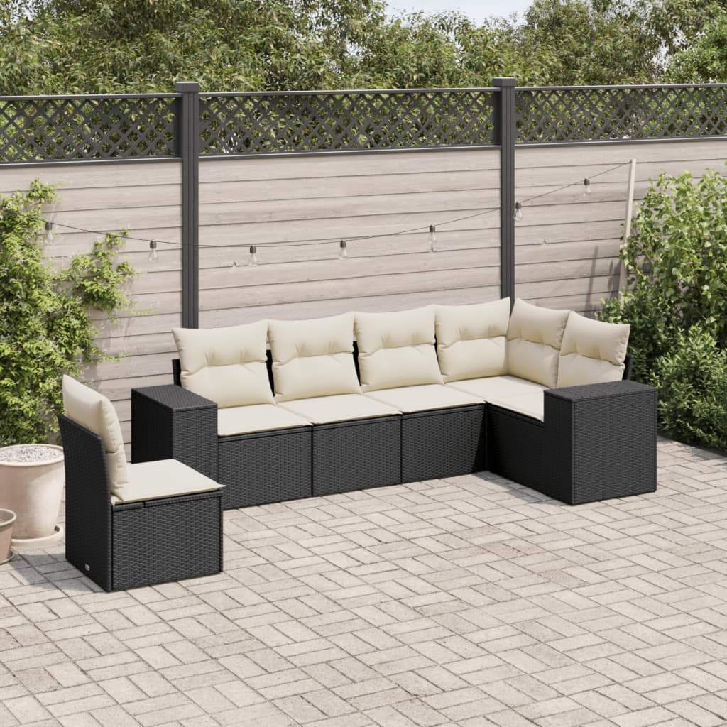 Garden Sofa Set Black PE Rattan 6 Piece Set Modular