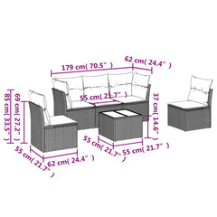 6 Piece Patio Sofa Set with Cushions Black Poly Rattan