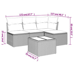 5 Piece Patio Sofa Set with Cushions Black Poly Rattan