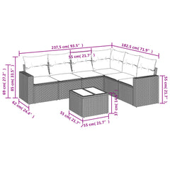 7 Piece Patio Sofa Set with Cushions Black Poly Rattan