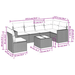 7 Piece Patio Sofa Set with Cushions Black Poly Rattan