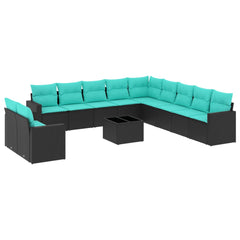 12 Piece Patio Sofa Set with Cushions Black Poly Rattan