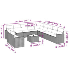 12 Piece Patio Sofa Set with Cushions Black Poly Rattan