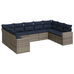 9 Piece Patio Sofa Set with Cushions Gray Poly Rattan