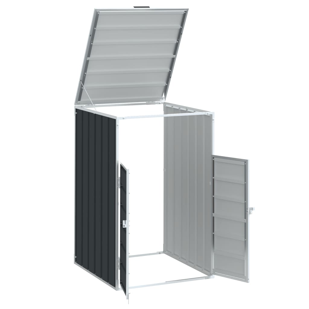 Anthracite steel wheelie bin storage unit with open lid and doors for a single 63.4 gal bin.