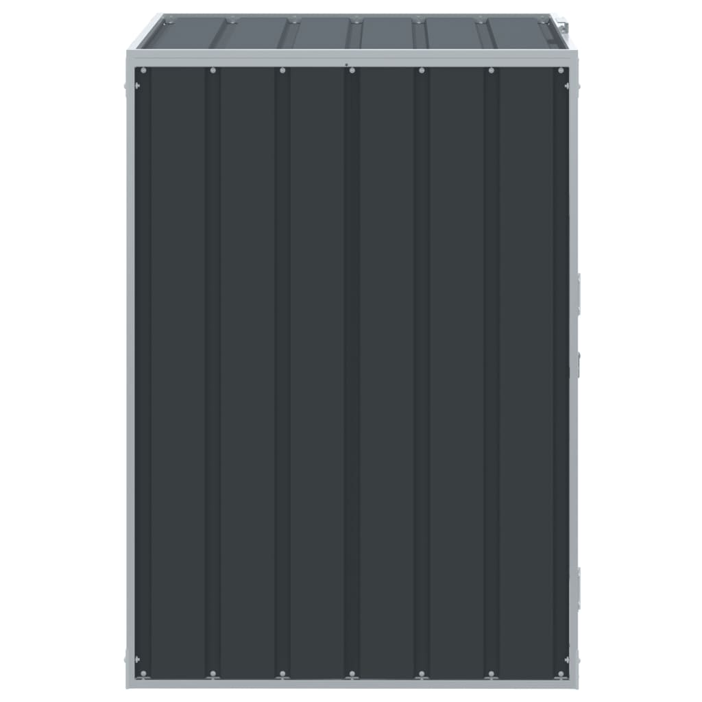 Anthracite steel wheelie bin storage unit for a single 63.4-gallon bin, with slatted sides and a sloped roof.
