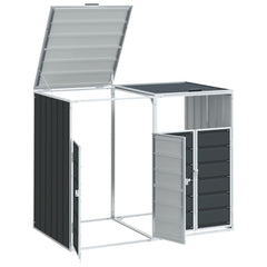 Anthracite steel wheelie bin storage unit with open lid and doors for double bins.