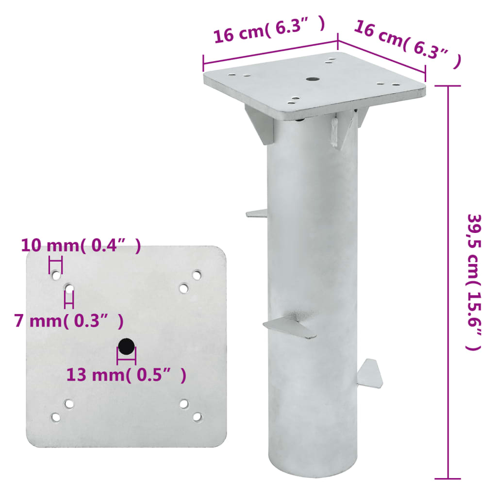 In-Ground Parasol Base Silver 6.3x6.3x15.6 Steel