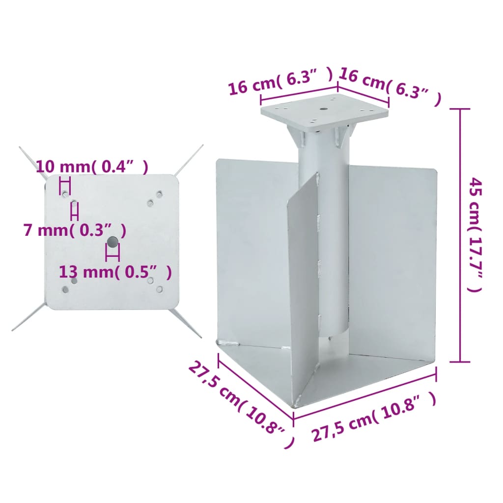 In-Ground Parasol Base Silver 10.8x10.8x17.7 Steel