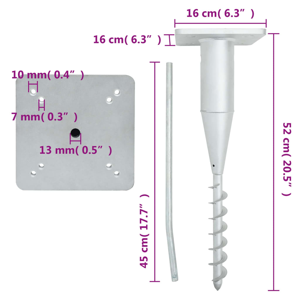 In-Ground Parasol Base with Rod 6.3x6.3x20.5 Steel