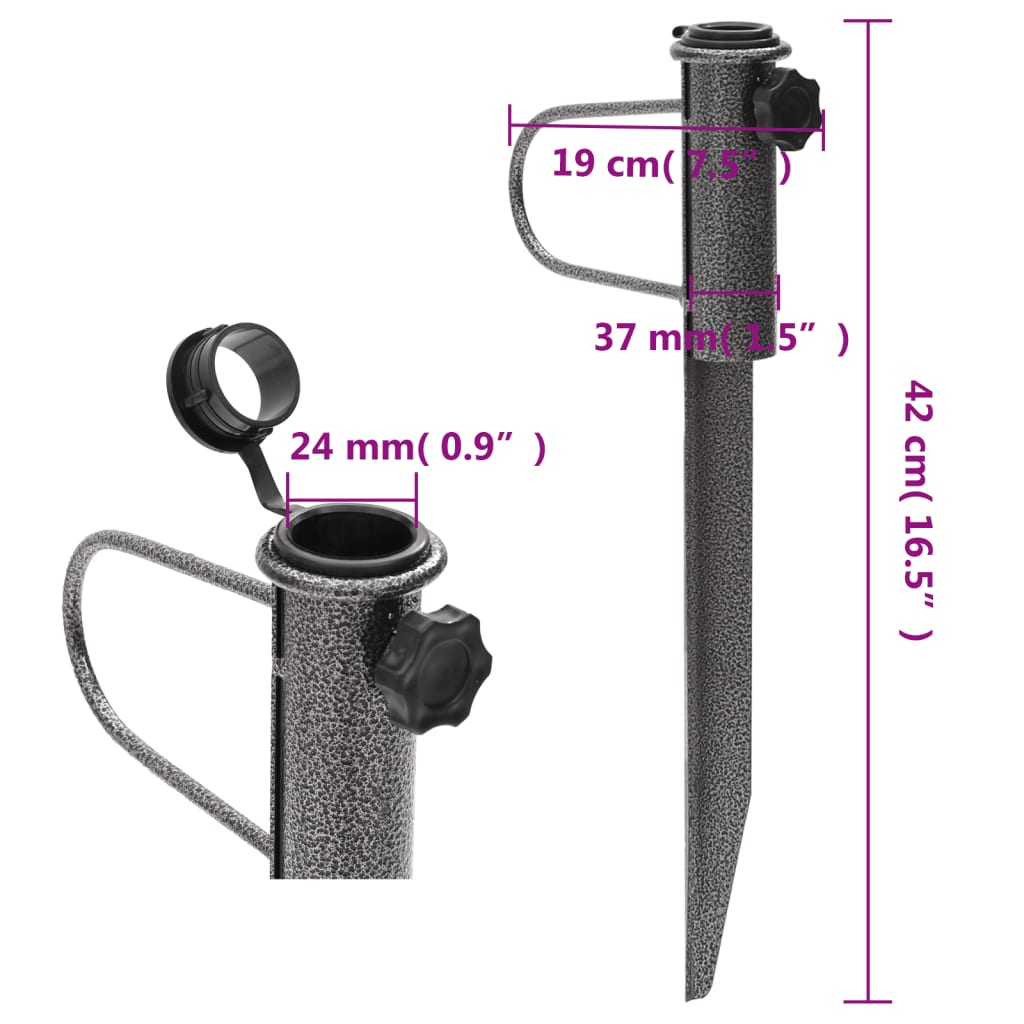 Parasol Stands with Spikes 2 pcs 7.5x16.5 Galvanized Steel