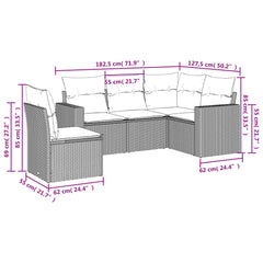 5 Piece Patio Sofa Set with Cushions Black Poly Rattan