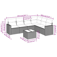 7 Piece Patio Sofa Set with Cushions Black Poly Rattan