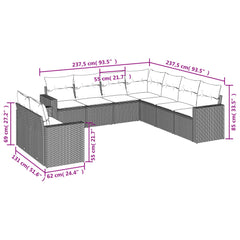 9 Piece Patio Sofa Set with Cushions Black Poly Rattan