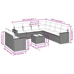 Garden Sofa Set Black Poly Rattan Large Adjustable Feet