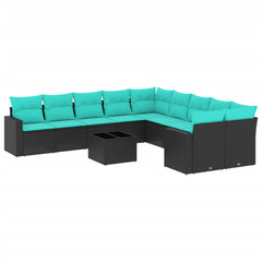 11 Piece Patio Sofa Set with Cushions Black Poly Rattan