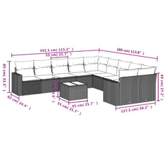 11 Piece Patio Sofa Set with Cushions Black Poly Rattan