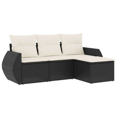 Garden Sofa Set Black, Cream White PE Rattan, Powder-Coated Steel
