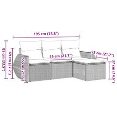 Garden Sofa Set Black, Cream White PE Rattan, Powder-Coated Steel