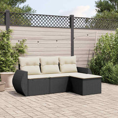 Garden Sofa Set Black, Cream White PE Rattan, Powder-Coated Steel