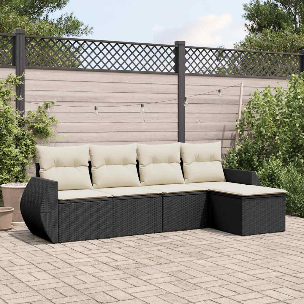 Garden Sofa Set Black PE Rattan Adjustable Feet Garden Sofa Set