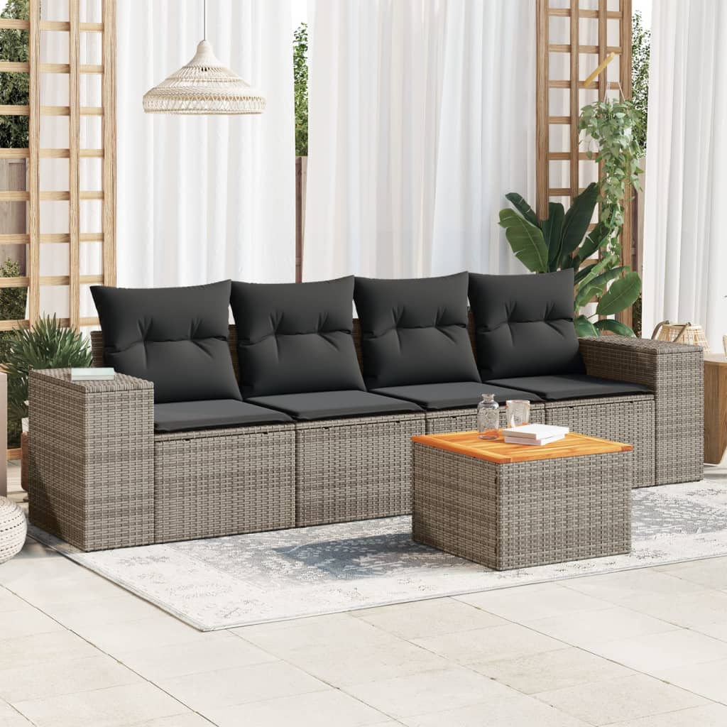 Garden Sofa Set Grey PE rattan 5-Piece Modular Garden Sofa Set