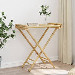 Bostome bamboo folding tray table with slatted top and X-frame legs, 27.8x16.7x31.5 inches.