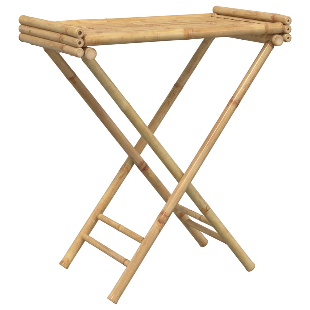 Bostome bamboo folding tray table with slatted top and X-frame legs, 27.8x16.7x31.5 inches.