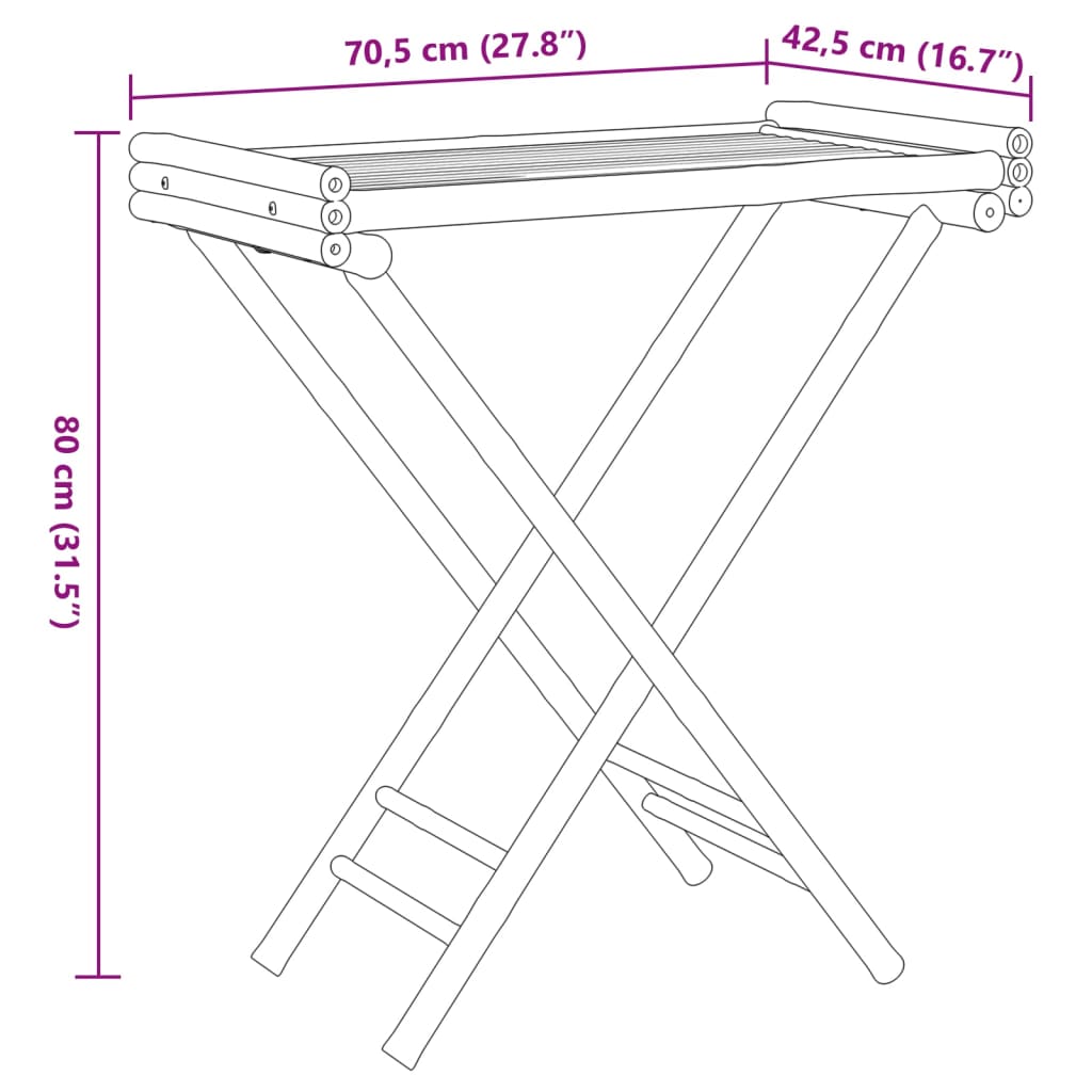 Bostome bamboo folding tray table, 27.8x16.7x31.5 inches, with dimensions shown.