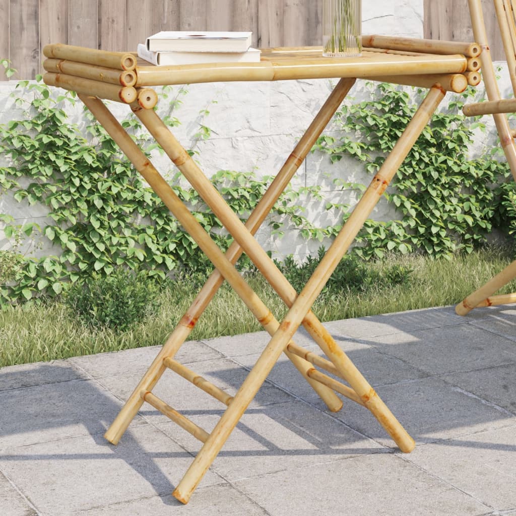 Bostome bamboo folding tray table with open slatted top and legs, 27.8x16.7x31.5 inches.
