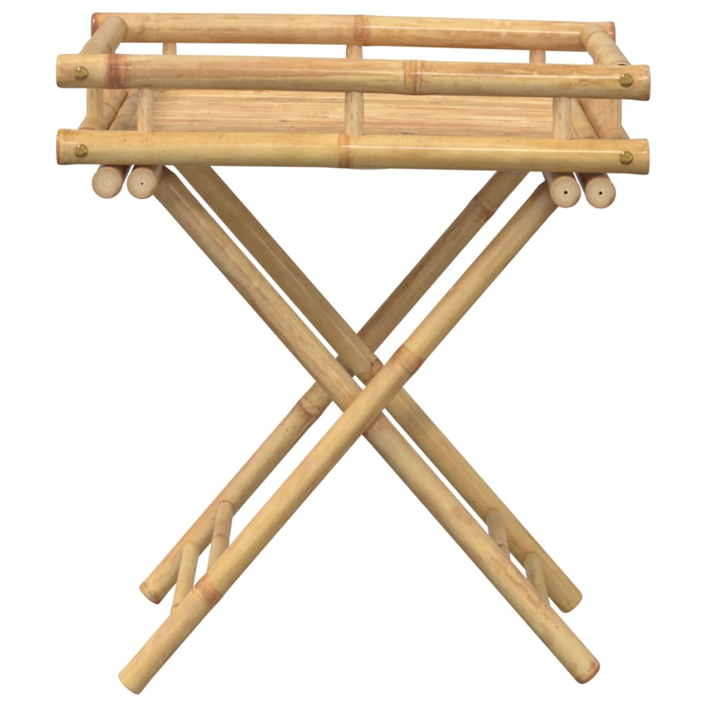 Bostome bamboo folding tray table with slatted top and X-shaped legs, 23.6x15.7x26.8 inches.