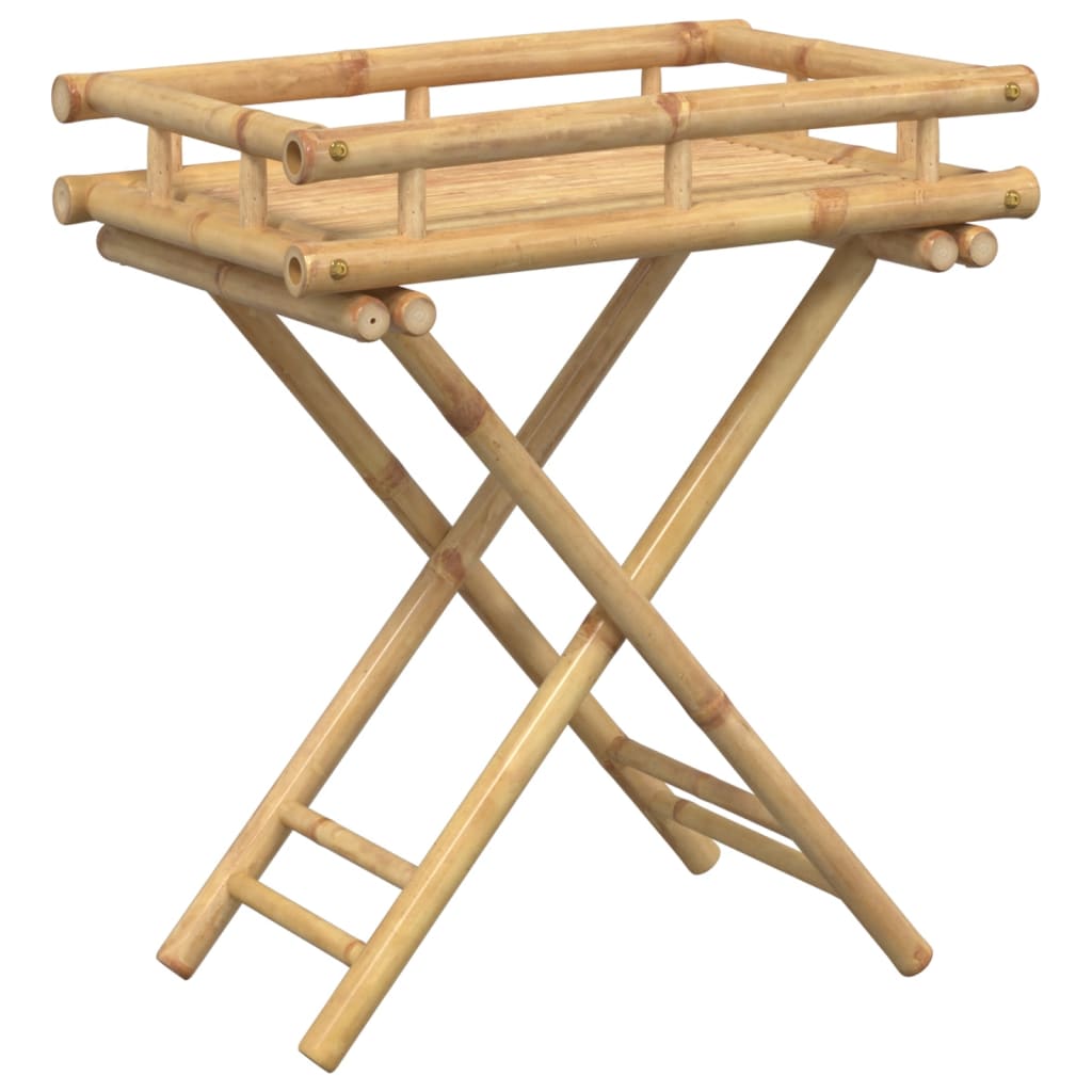 Bostome bamboo folding tray table, 23.6x15.7x26.8 inches, with slatted top and X-frame legs.