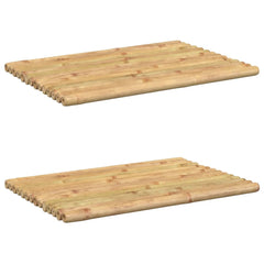 Two rectangular bamboo bath mats, each 19.7 by 13.8 inches, with slatted design for drainage.