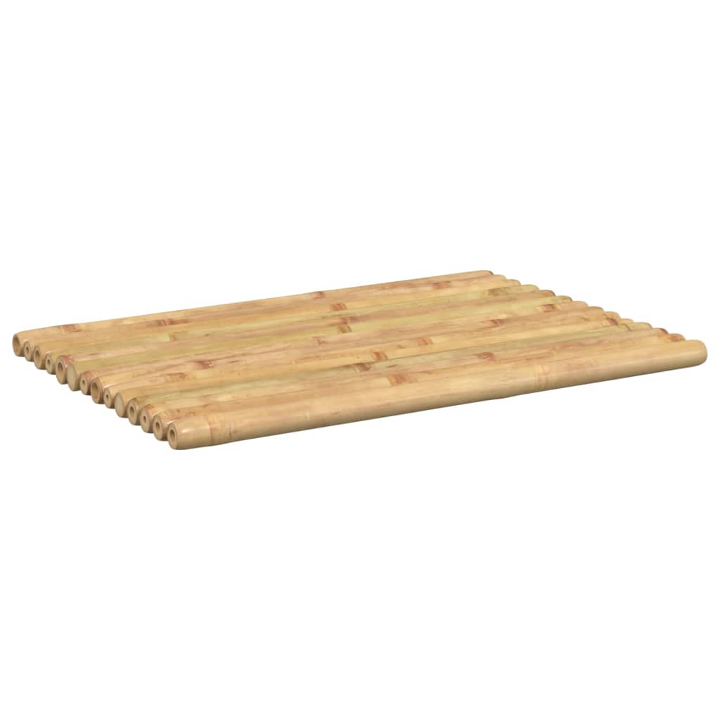 Two rectangular bamboo bath mats, each 19.7 by 13.8 inches, with slatted design for drainage.