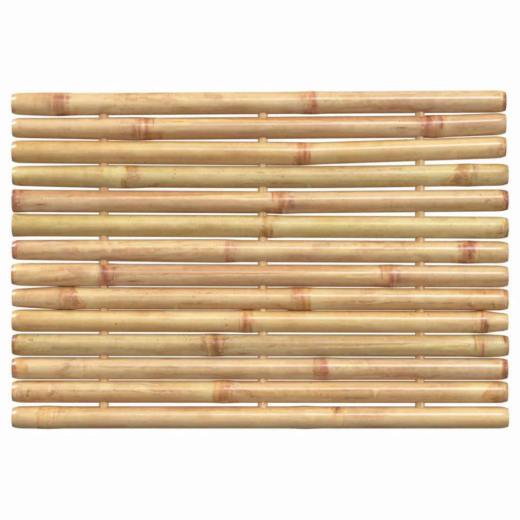 Two rectangular bamboo bath mats, each 19.7 by 13.8 inches, with slatted design for drainage.