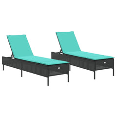 Patio Sun Lounger Black lounger, Blue cushion