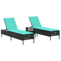 Patio Sun Lounger Black lounger, Blue cushion