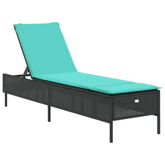 Patio Sun Lounger Black lounger, Blue cushion