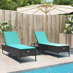 Patio Sun Lounger Black lounger, Blue cushion