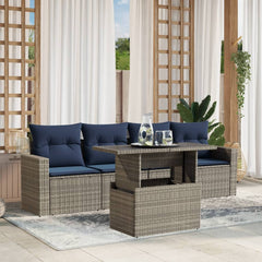 5 Piece Garden Sofa Set with Cushions Grey Poly Rattan