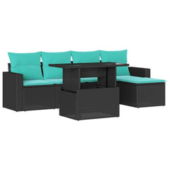 6 Piece Garden Sofa Set with Cushions Black Poly Rattan