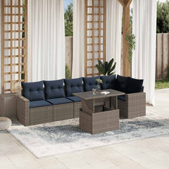 7 Piece Garden Sofa Set with Cushions Grey Poly Rattan